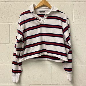 Brandy Melville White Red Cropped Polo Long Sleeve Top